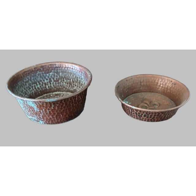 Vintage Solid Copper Hammered Pet Bowls – Dog or Cat Food & Water – Set of 2 For Sale - Image 12 of 12