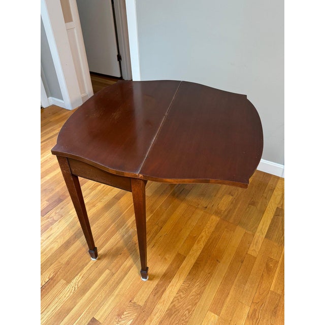 Mid 20th Century Mahogany Flip-Top Demi-Lune Game Table Console — Elegant Convertible Hall Table For Sale In Boston - Image 6 of 7