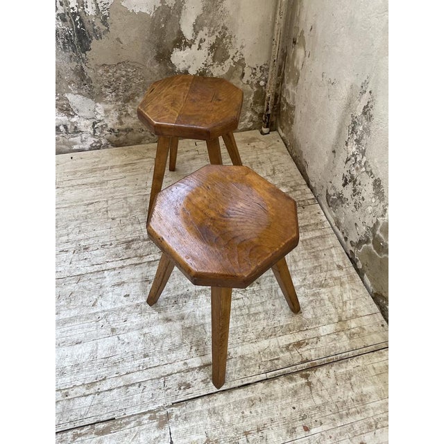 Tan Set of Pine Stools with Curved Seat, 1950s For Sale - Image 8 of 18