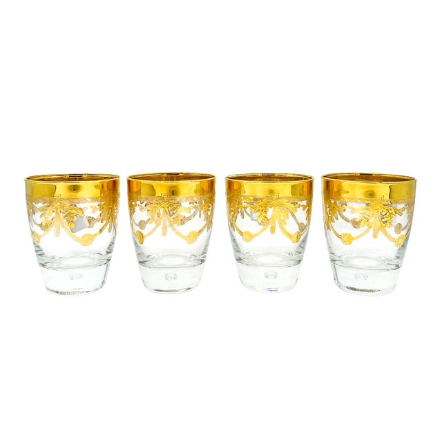 Set of 4 Italian Gilt Laurel & Tassel Lowball Glasses by Cre Art – Hollywood Regency / Neoclassical For Sale - Image 10 of 11