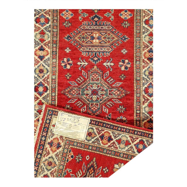 Traditional Red Color Fine Hand Knotted Kazak Runner For Sale - Image 3 of 3