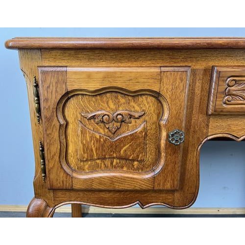 Vintage French Louis XVI Style Carved Oak Desk For Sale - Image 6 of 13