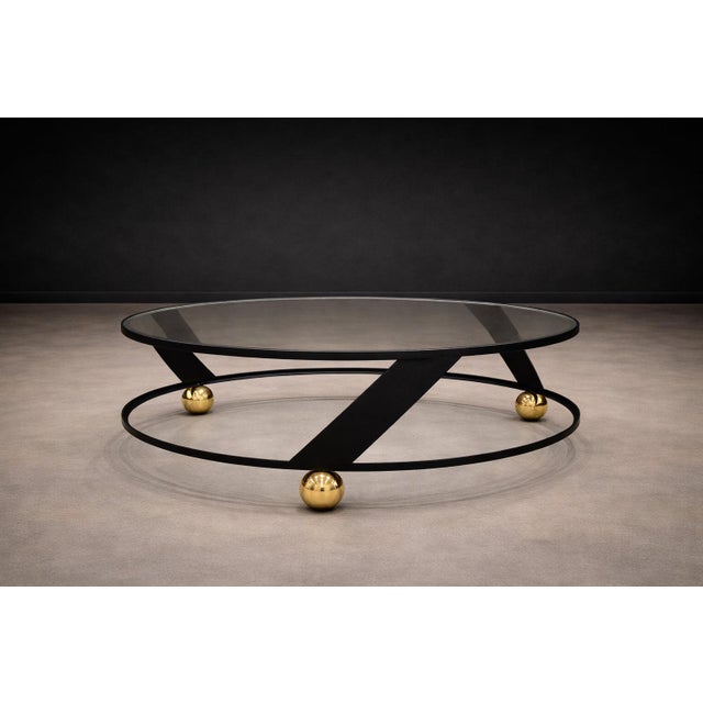 Brazilian Modern Round Coffee Table in Plated & Painted Metal With Glass Top, Brazil, 1960s For Sale In New York - Image 6 of 13
