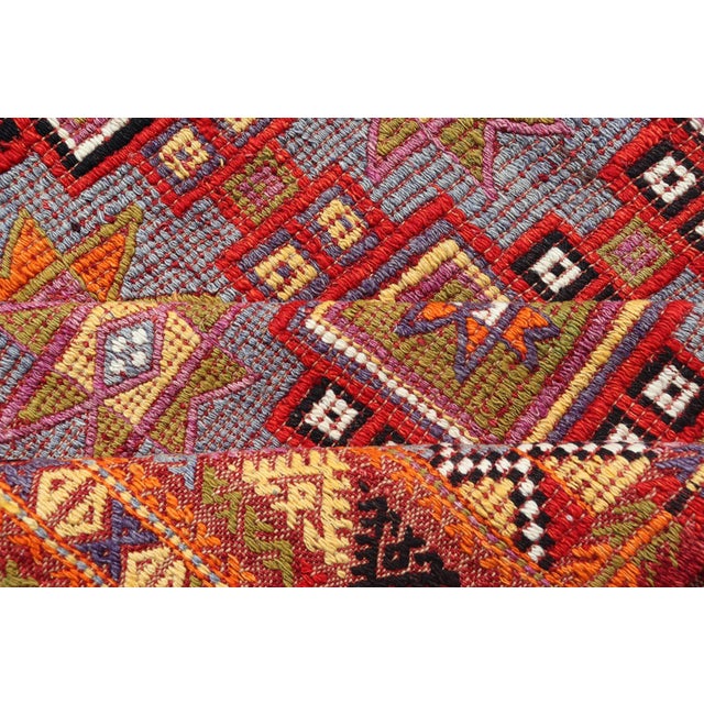 Red Vibrant Vintage Turkish Tribal Kilim Rug With Geometric Shapes For Sale - Image 8 of 9