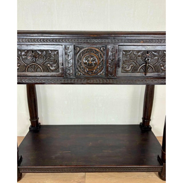 Wood Spanish Carved Oak Console Table with Drawers, 1880 For Sale - Image 7 of 11