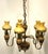 Metal Antique Brass Ceramic Glass Five Lights Chandelier, 1930s For Sale - Image 7 of 9