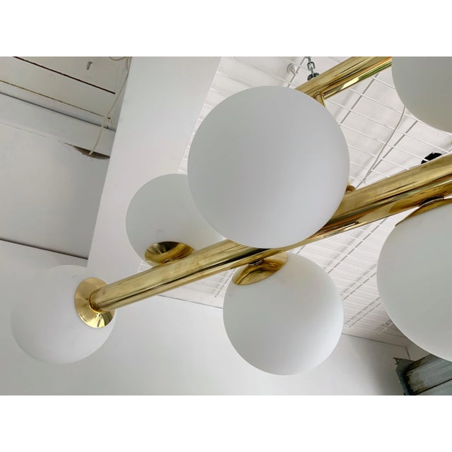 Contemporary Long Brass Chandelier Opaline. Italy For Sale - Image 4 of 11