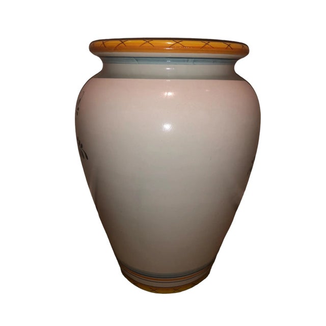 Deruta urn, large in size. Hand painted overall, with front side featuring villa and surrounds in marquis setting, sides...