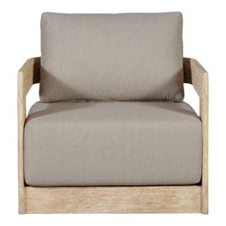 Paradiso Outdoor Teak Natural Look Revolving Chair - Gray Fabric For Sale