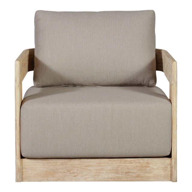 Paradiso Outdoor Teak Natural Look Revolving Chair - Gray Fabric For Sale