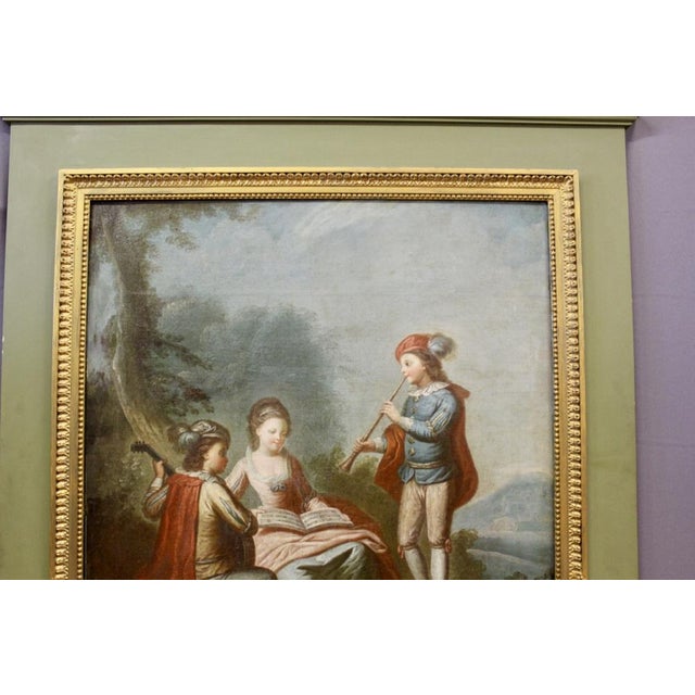 Louis XVI Artist, Scene of Musicians, 1880s, Trumeau Painting, Framed For Sale - Image 10 of 15