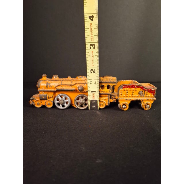 Antique Kilgore Cast Iron Train Set Orange Locomotive Coal Tender Passenger Car For Sale - Image 16 of 18