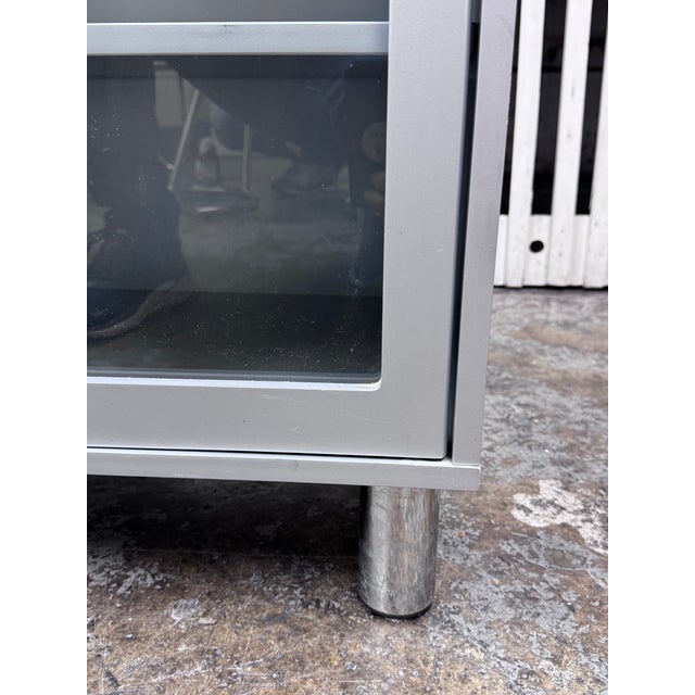 Circa 1990's Industrial Stye Lacquered + Glass Cabinet For Sale - Image 10 of 12