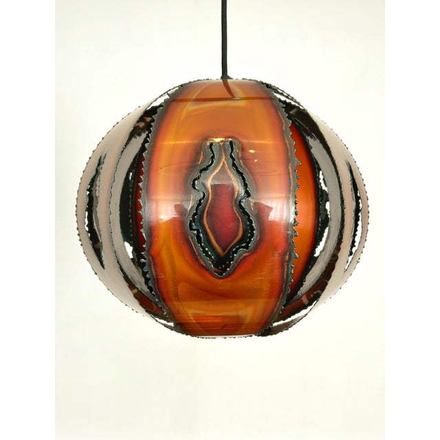 Slice / Flame Cut Copper Pendant Lamp by Svend Aage Holm Sørensen, Denmark, 1960s For Sale - Image 10 of 11