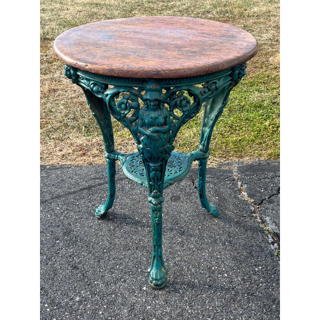 Late 19th C. Cast Iron Gueridon Table With Union Jack, Lion & Faux-Finish Paint Detailing For Sale - Image 9 of 15