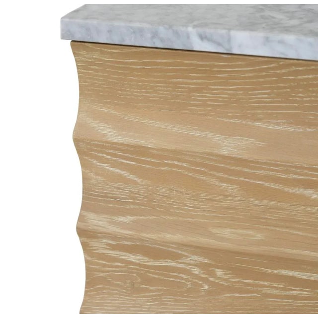 Wood Matthew Izzo Home Rhodes Fluted Cerused Oak, Two Door, Single Sink Bathroom Vanity - Carrara Marble Top, Porcelain Sink, Brass Hardware For Sale - Image 7 of 10