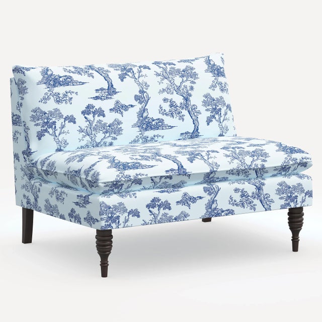 Textile Red from Scalamandre crafted by Cloth & Company Concord Settee, Blue Toile For Sale - Image 7 of 7