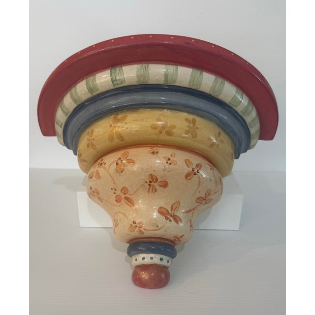 French Country Signed Nance Aitchison 1998 Hand Painted Tuscan Wall Shelf Bracket For Sale - Image 3 of 12