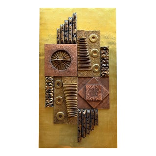 Vintage 1970s Stephen Chun Brutalist Mixed Metal Wall Sculpture Mid Century Modern For Sale