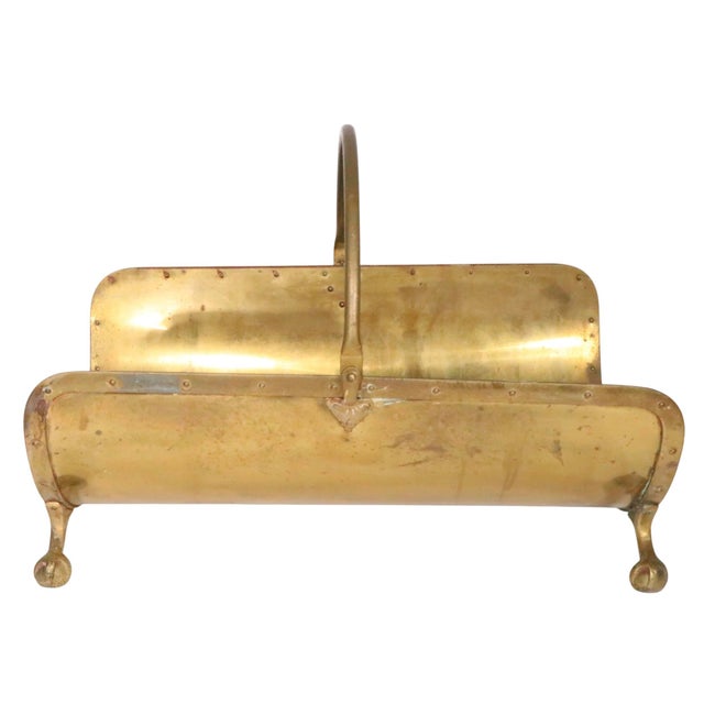 Metal Vintage Brass Fireplace Log Holder For Sale - Image 7 of 10