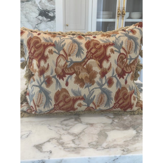 French,Aubusson Tapestry Pillow With Fringe and Trim,velvet in the Back by Gerry Niichols Design For Sale - Image 4 of 6