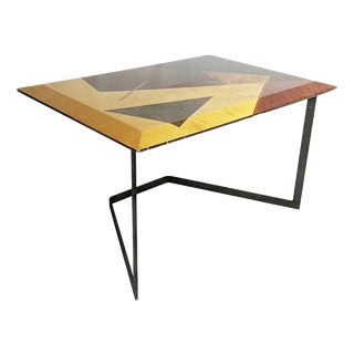 Wooden Table with Geometric Inlays and Metal Base by Offredi for Saporiti, 1980s For Sale