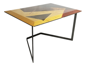 Wooden Table with Geometric Inlays and Metal Base by Offredi for Saporiti, 1980s