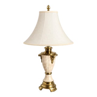 Vintage Neoclassical Ivory Ceramic and Gold Metal Urn Table Lamp With Original Bell Shade For Sale