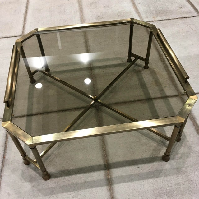 Mastercraft Brass & Glass Coffee Table After Jansen For Sale - Image 9 of 13