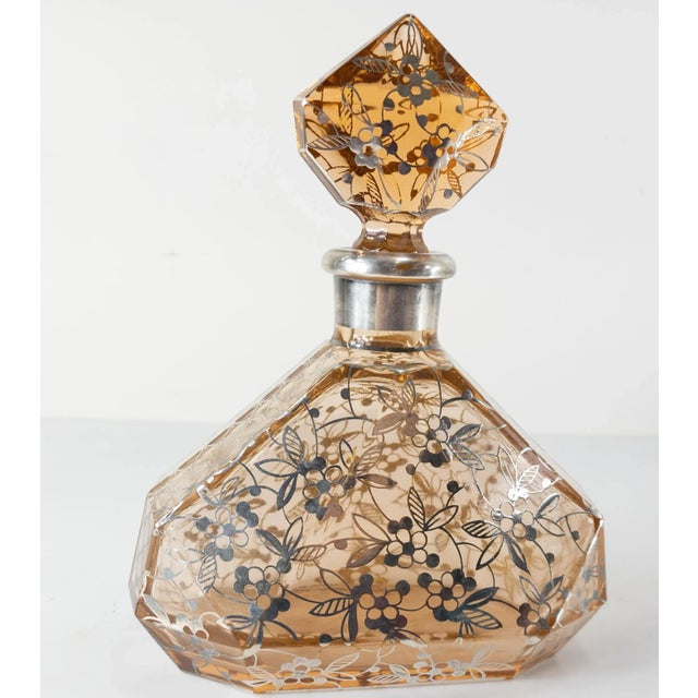 Mid 20th Century Vintage Art Deco Style Mid-Century Peach Sterling Overlay Decanter For Sale - Image 5 of 13