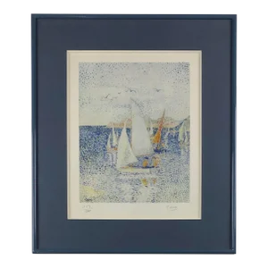 Original Seascape Lithograph by French Pointillism Artist, Yvonne Canu