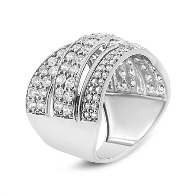 Contemporary .925 Sterling Silver 2.00 Cttw Round-Cut Diamond Overlapping Bypass Band Ring (I-J Color, I2-I3, Size 6 For Sale - Image 3 of 5