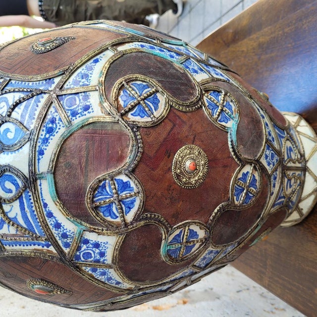19th Century Filigree Vase in Ceramic, Leather, Enamel and Metal by Safi, Morocco For Sale - Image 18 of 18