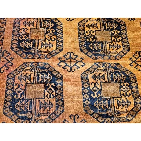 Vintage Afghan Ersari Rug, Hand-Knotted Wool, Allover Geometric Design, Camelhair & Navy, 9’ X 13’ For Sale - Image 12 of 12