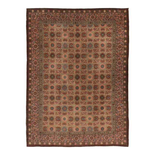 Oversized Antique 20th Century English Needlepoint Rug in Brown - Rug & Kilim For Sale