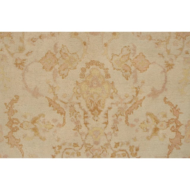 Hand-Knotted Antique Indian Amritsar Rug in Beige-Brown, Pink Floral Pattern For Sale - Image 4 of 6