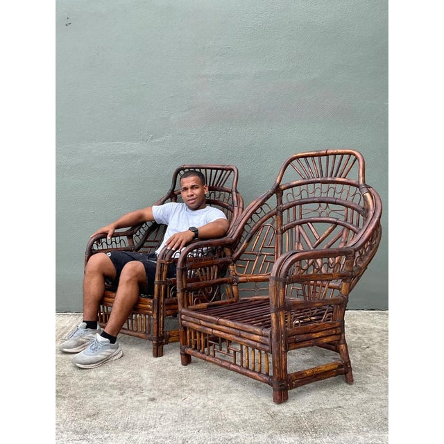 Vintage High Back Brighton Rattan Lounge Chairs - A Pair For Sale - Image 13 of 13