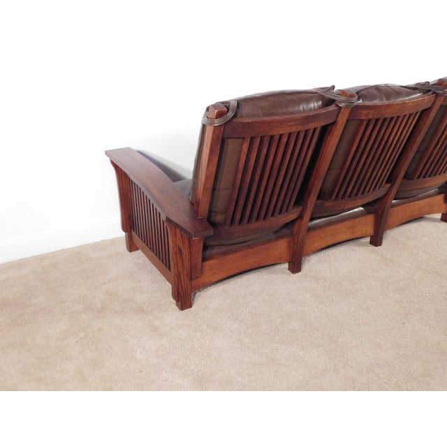 Vintage Antique Style Mission Prairie Arts & Crafts Dark Oak Scallop Back Sofa For Sale - Image 14 of 16