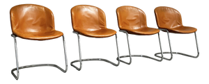 Cognac Leather Dining Chairs by Gastone Rinaldi for Thema Italy, 1970s, Set of 4