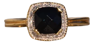 The 131st Avenue: Checkerboard Onyx and Natural Diamond Halo Ring in Yellow Gold
