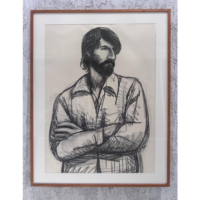 Modern Large Harley Francis Self Portrait Drawing in Charcoal and Oil Stick For Sale - Image 3 of 8