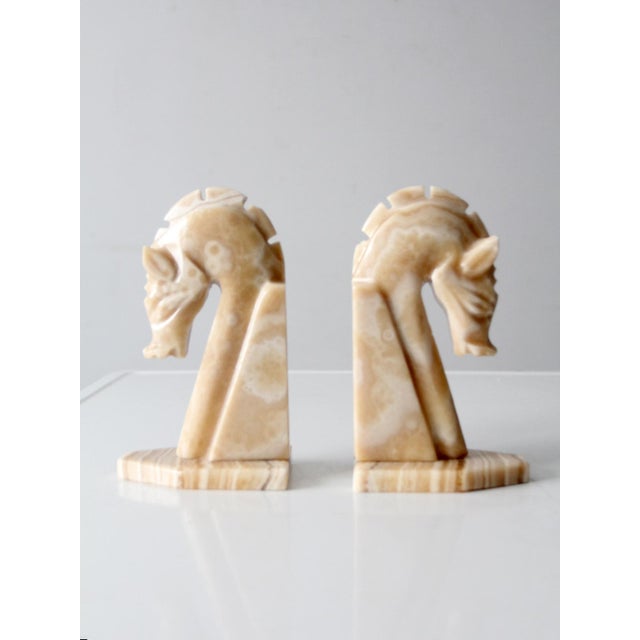 Vintage Art Deco Onyx Horse Head Bookends For Sale - Image 6 of 11