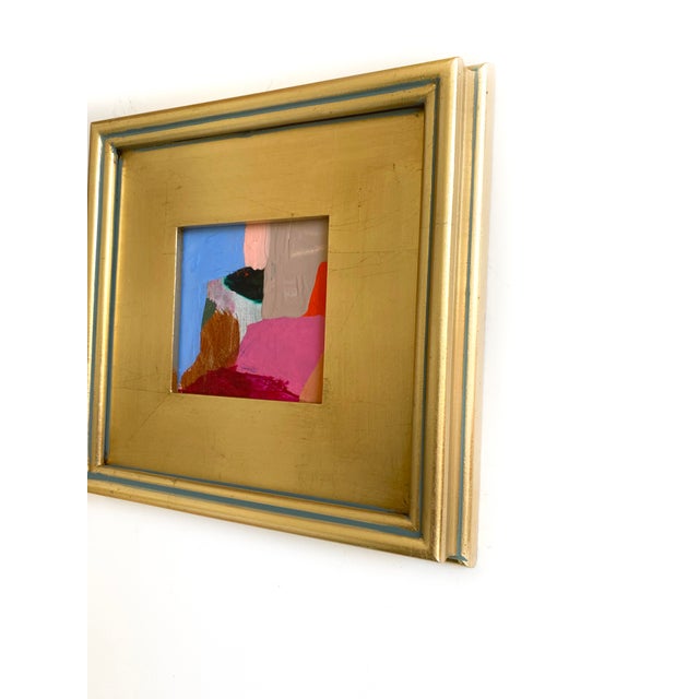 Pink Curated Set of 3 Framed Mini Paintings in Pink, Blue and Red For Sale - Image 8 of 9