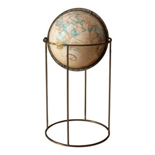 Mid Century 1970s Rotating Replogle 16" World Globe With Brass Floor Stand For Sale