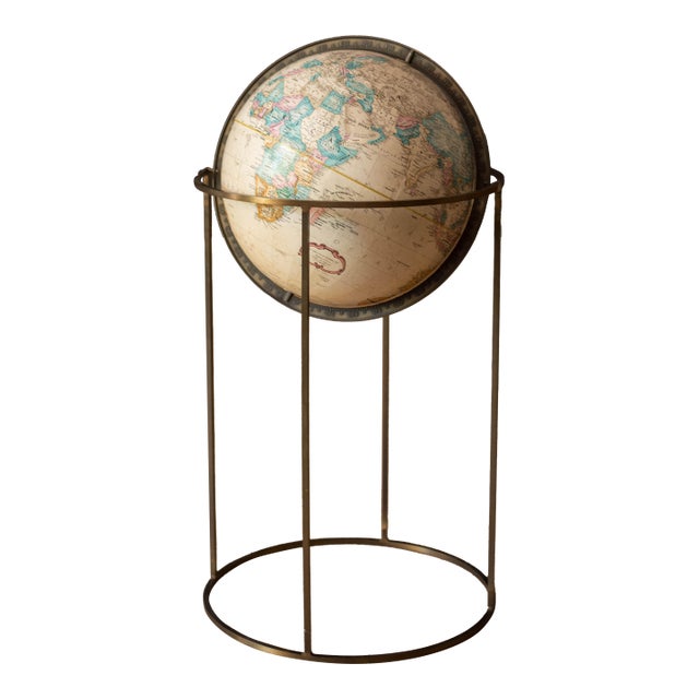 Mid Century 1970s Rotating Replogle 16" World Globe With Brass Floor Stand For Sale