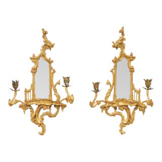 Late 18th Century Pair George II Rococo Mirrored Wall Sconces For Sale