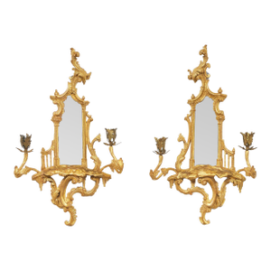 Late 18th Century Pair George II Rococo Mirrored Wall Sconces