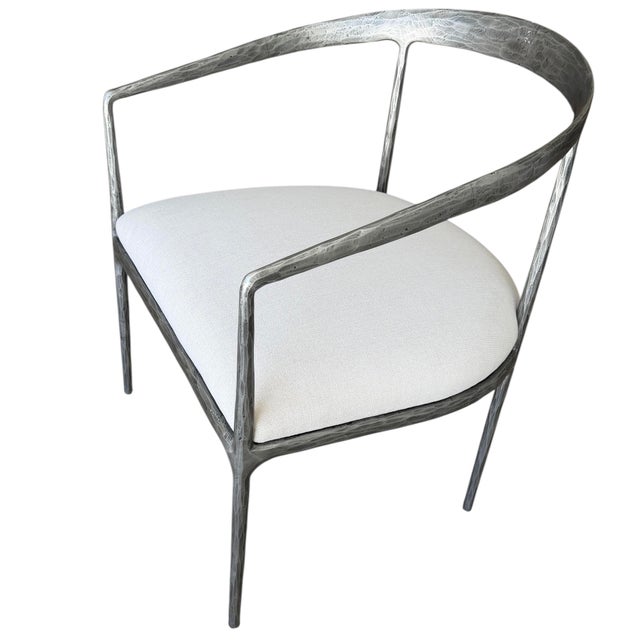 2025 Rh Chair Thaddeus Curved Forged Pewter Fabric Seat Side Restoration Hardware Barrelback Slope Arm For Sale - Image 10 of 10