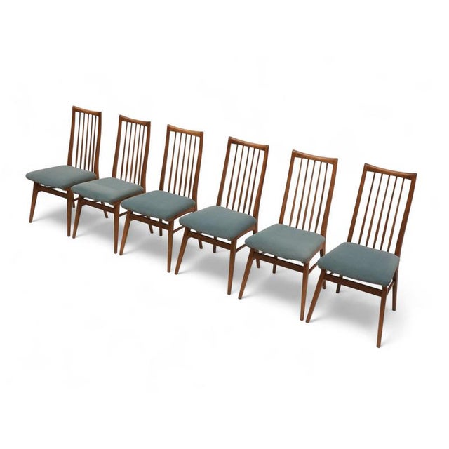 Blue Chairs with Turquoise Upholstery, 1960s, Set of 6 For Sale - Image 8 of 10