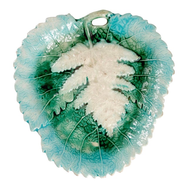 19th Century Majolica Fern Leaf Dish For Sale